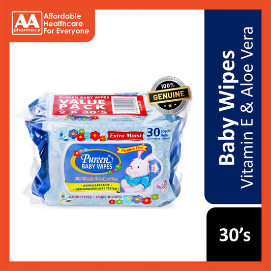 Pureen Baby Wipes Extra Moist Blue Twinpack (30'sx2)