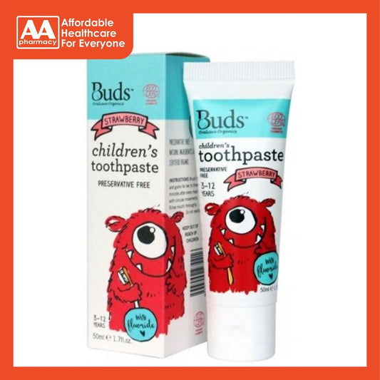 [CLEARANCE] [For 3-12 Years] [EXP: 02/2025] Buds Children's Toothpaste With Fluoride- Strawberry (50mL)