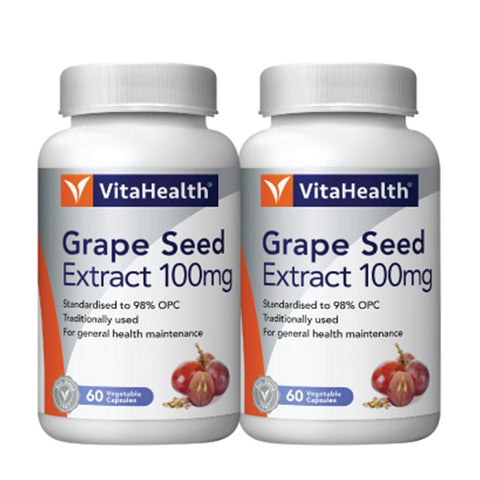 Vitahealth Grape Seed Extract 100mg Vegecapsules (2X60's)