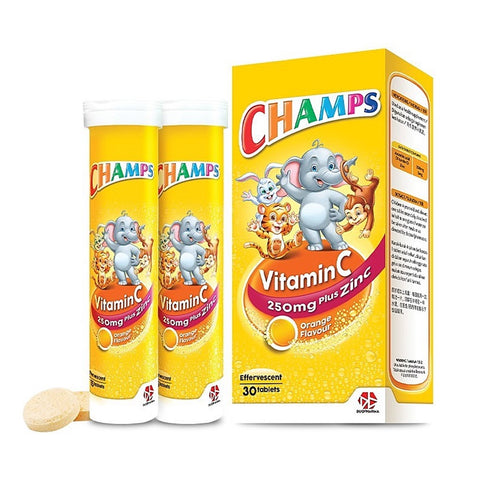 Champs Vitamin C + Zinc Effervescent Tablets - Orange (30's)