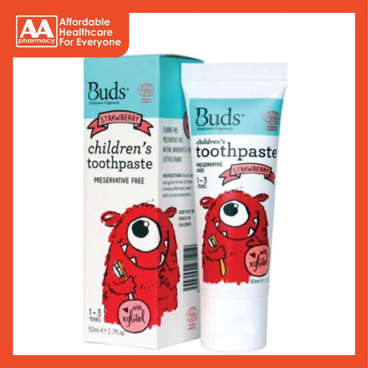 [CLEARANCE] [EXP:04/2025] [For 1-3 Years] Buds Children's Toothpaste With Xylitol- Strawberry (50mL)