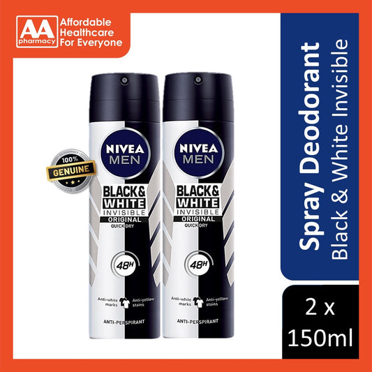 Nivea Spray Deodorant Male Black & White Invisible Twin Pack (2X150mL)