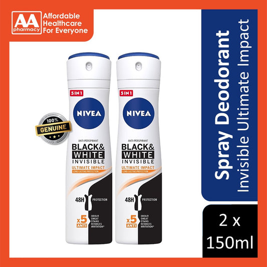 Nivea Female Spray Deodorant Black & White Ultimate Impact Twin Pack (2X150mL)