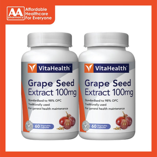 Vitahealth Grape Seed Extract 100mg Vegecapsules (2X60's)