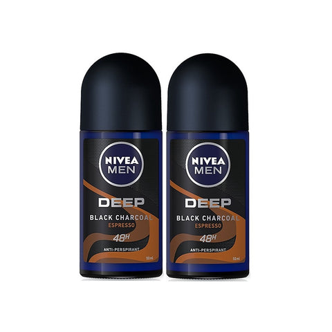 Nivea Roll On Deodorant Male Black Charcoal Espresso Twin Pack (2X50mL)
