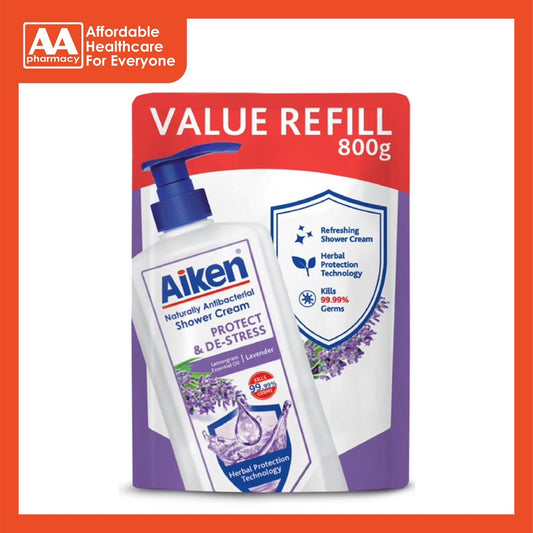 Aiken Anti-Bacterial Shower Cream (Refill) De-Stress Lavender 800g