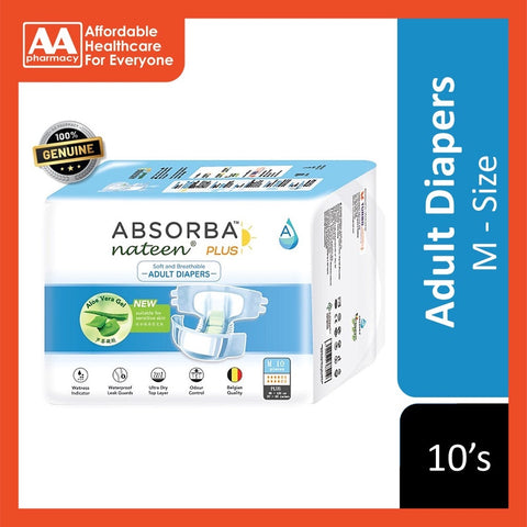 Absorba Nateen Plus Adult Diapers M Size 10's