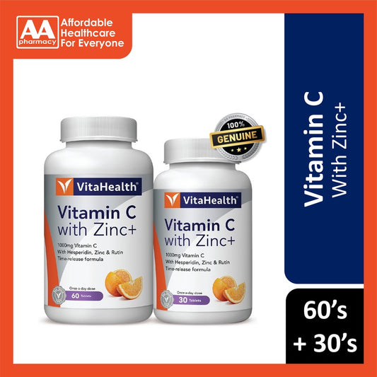 Vitahealth Vitamin C With Zinc+ Tablets (60's + 30's)