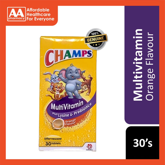 Champs Effervescent Multivitamin Plus Lysine & Prebiotics Orange 30's