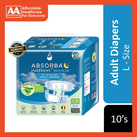 Absorba Nateen Maxi Plus Adult Diapers L Size 10's