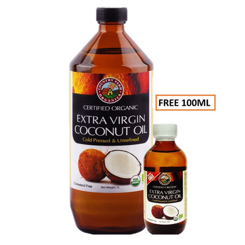 Country Farms Organic Extra Virgin Coconut Oil (1Litre + Free 100mL)