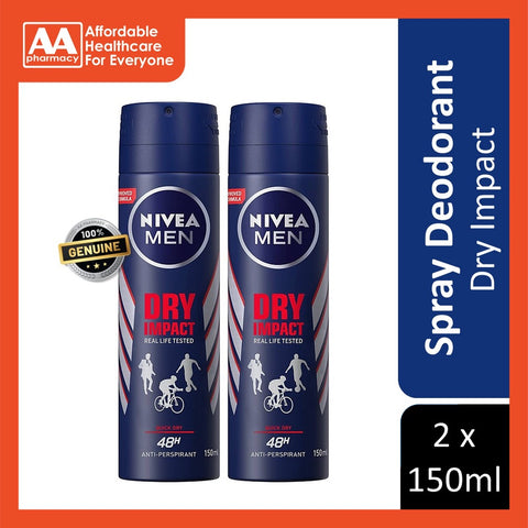 Nivea Spray Deodorant Male Dry Impact Twin Pack (2X150mL)