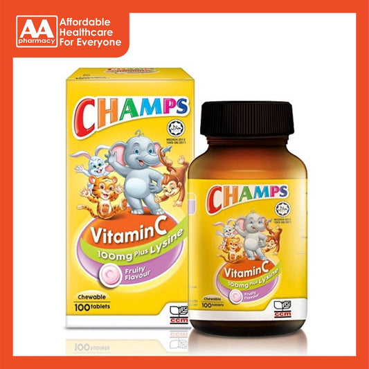 Champs Vitamin C Plus Lysine Chewable Tablets 100's (Fruity Flavour)