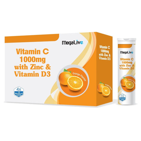 Megalive Vitamin C 1000mg With Zinc & Vit D3 (4 X 10's)