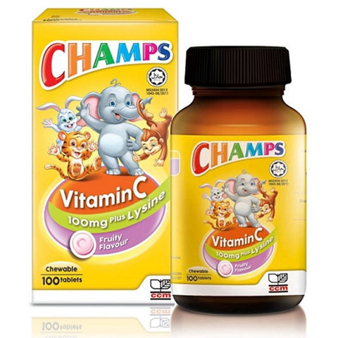 Champs Vitamin C Plus Lysine Chewable Tablets 100's (Fruity Flavour)