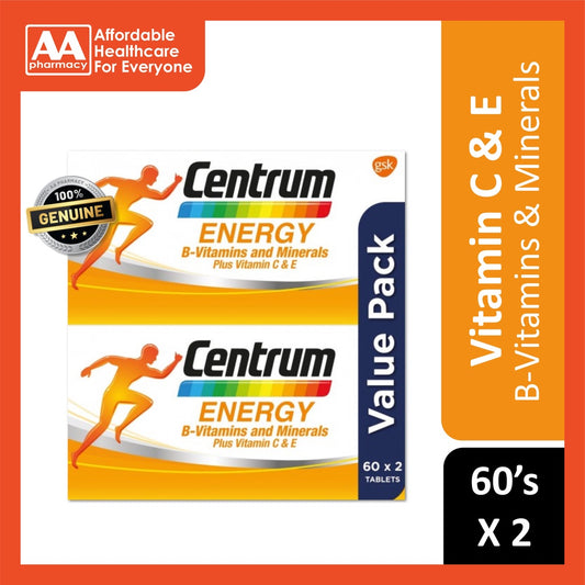 Centrum Energy B-Vitamins & Minerals Plus Vitamin C & E Tab (60's X2)