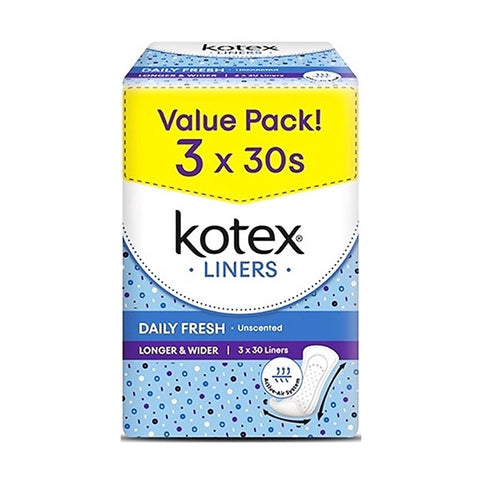 Kotex Fresh Pantyliners Longer & Wider (30's X3)