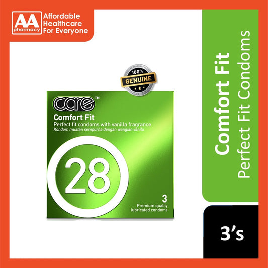 Care 28 Comfort Fit Premium Quality Lubricated Condoms 3's