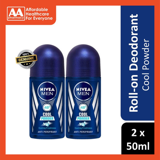 Nivea Deodorant Male Cool Powder Roll On 50mL Twin Pack