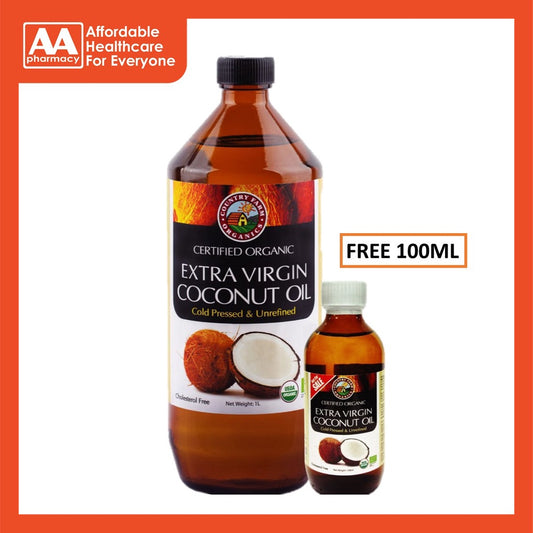 Country Farms Organic Extra Virgin Coconut Oil (1Litre + Free 100mL)