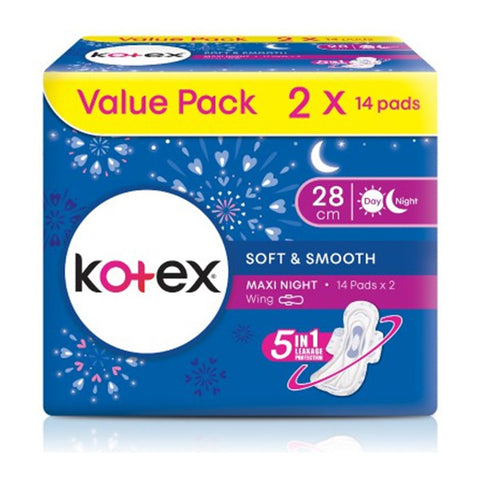 Kotex Soft N Smooth Overnight Wing 28cm 2x14's