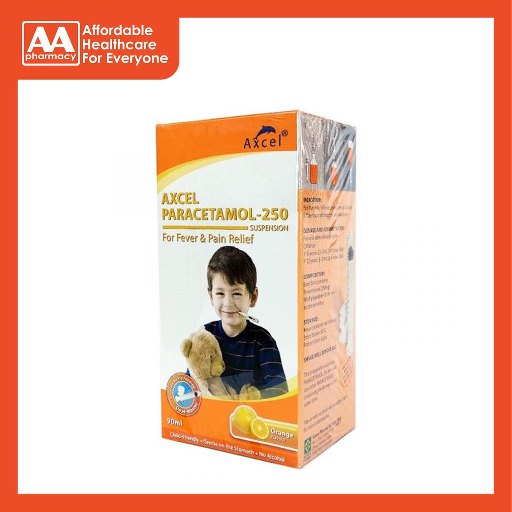 Axcel Paracetamol-250mg Suspension (Orange Flavour) 90mL – AA Pharmacy