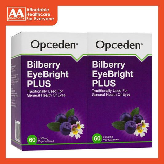 Opceden Bilberry Eyebright Plus 300mg Vege Capsule 2X60's (Twinpack) (Halal)