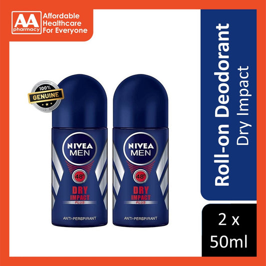 Nivea Roll On Deodorant Male Dry Impact Twin Pack (2X50mL)