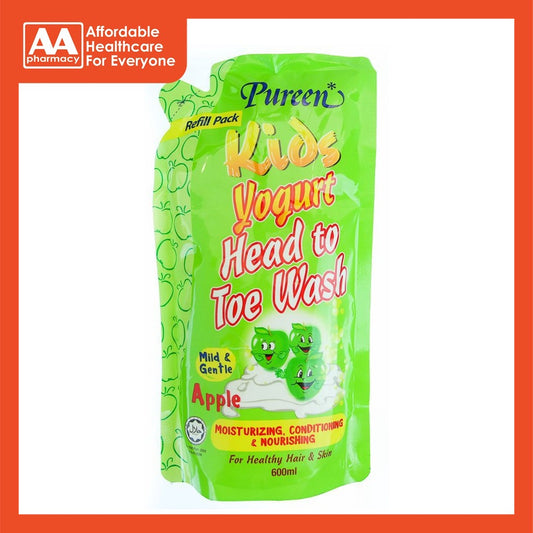 Pureen Kids Yogurt Head To Toe Wash (Apple) Refill Pack 600mL