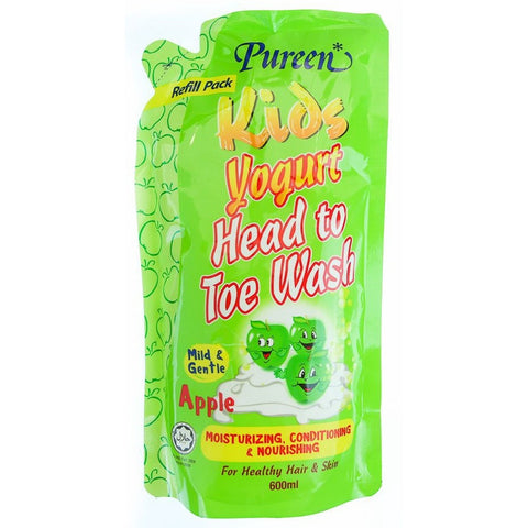 Pureen Kids Yogurt Head To Toe Wash (Apple) Refill Pack 600mL