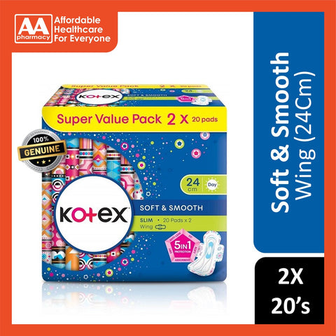 Kotex Soft N Smooth Slim Wing 24cm (20'sx2)