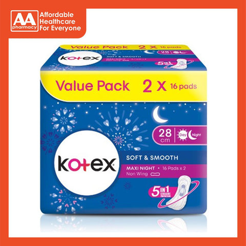 Kotex Soft N Smooth Overnight Non Wing 28cm (16'sx2)