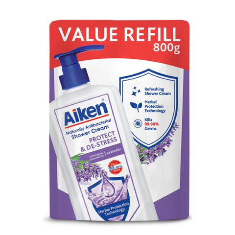 Aiken Anti-Bacterial Shower Cream (Refill) De-Stress Lavender 800g