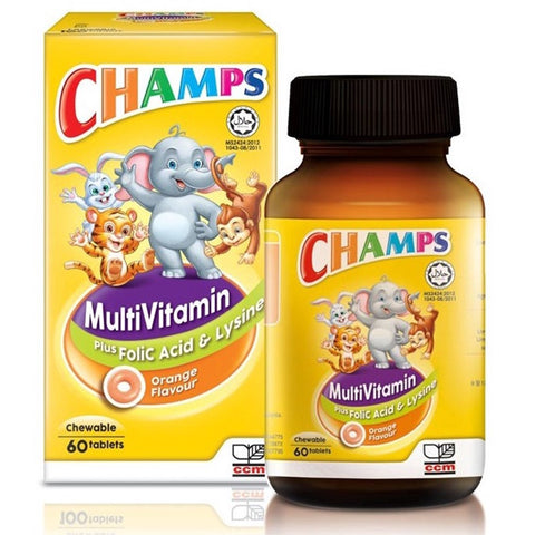 Champs Multivitamins Plus Lysine & Folic Acid Chewable Tablets (Orange Flavour) 60's