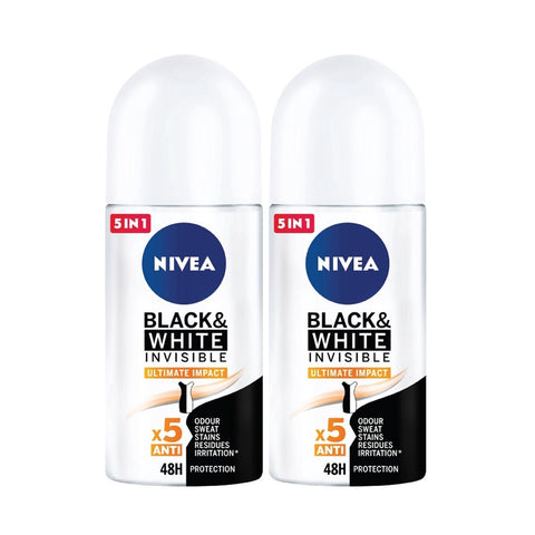 Nivea Deodorant Female Black & White Ultimate Impact Roll On 50mL Twin Pack