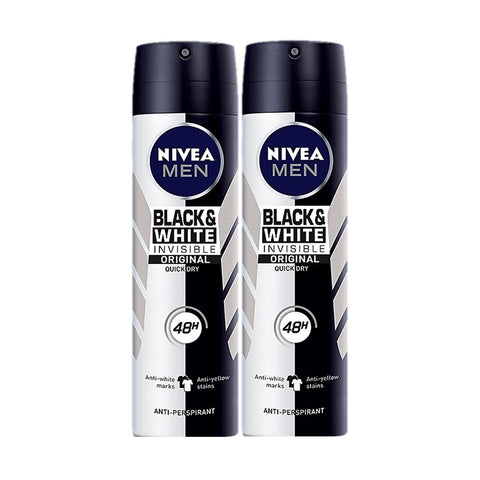Nivea Spray Deodorant Male Black & White Invisible Twin Pack (2X150mL)